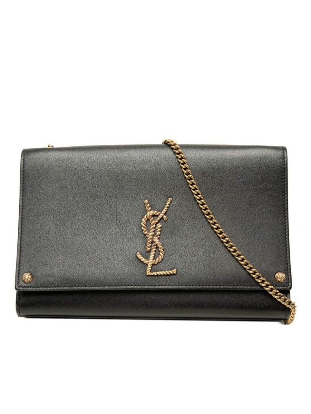 Saint Laurent YSL Logo Crossbody Chain Shoulder Bag Black Leather